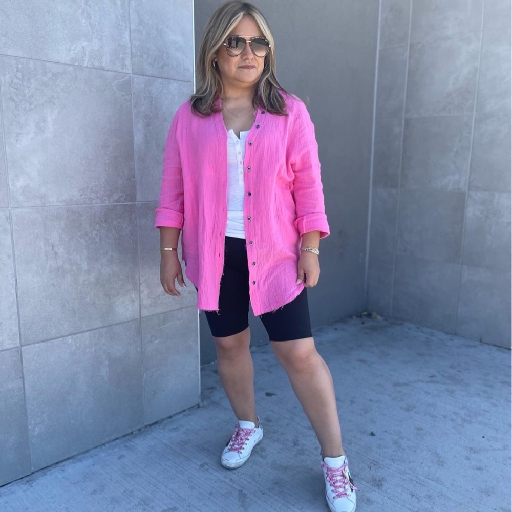 OVERSIZED PINK GAUZE DOWN SHIRT